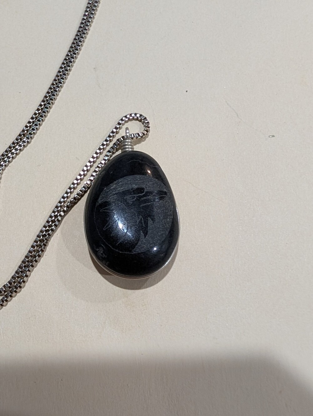 Black Stone Argillite Raven Teardrop Haida Pendant Necklace Signed